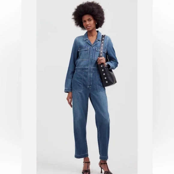 NWT Madewell Denim Blue Utility Jumpsuit Coveralls zip down size small - Picture 2 of 10